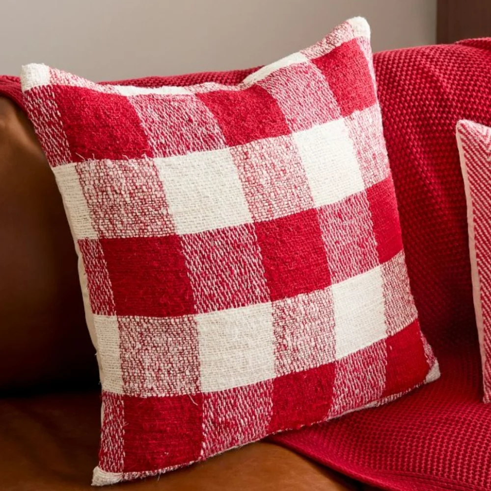 West Elm Buffalo Check Linen Pillow Cover